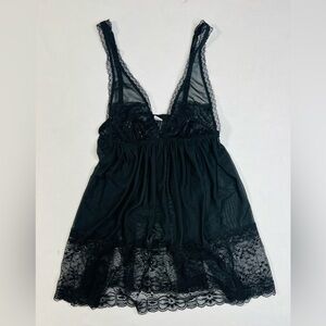 Babydoll Slip Dress/Top Small Black Sheer Mesh Lace Chemise Lingerie